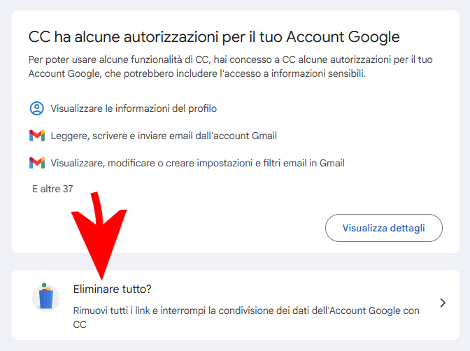 Rimozione autorizzazioni OAuth Google