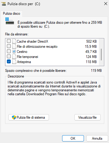 Rimozione miniature foto immagini Windows 11