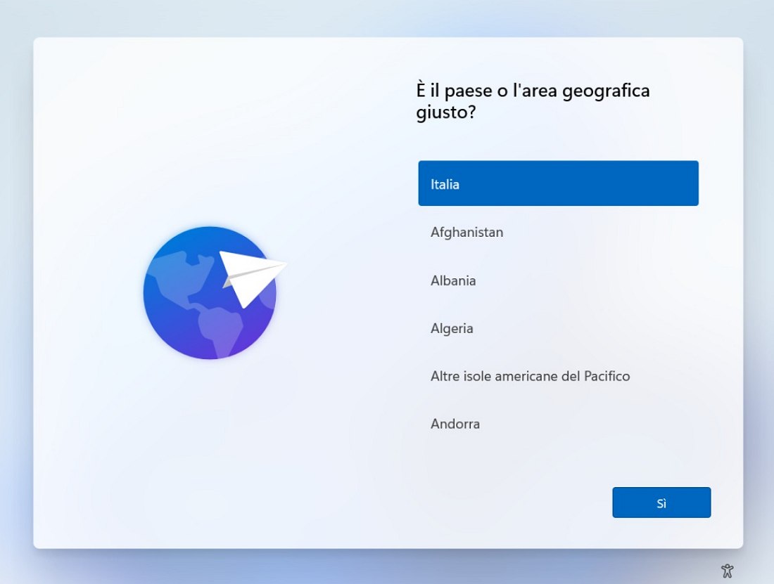 Scelta Paese area geografica Windows 11