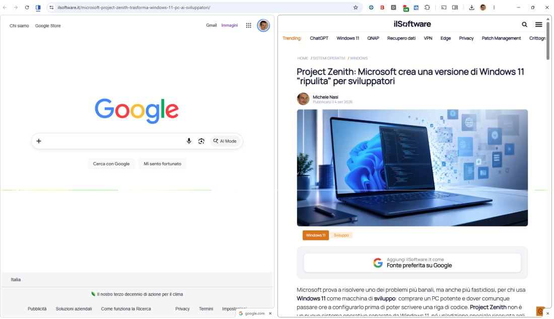 Visualizzazione divisa Google Chrome