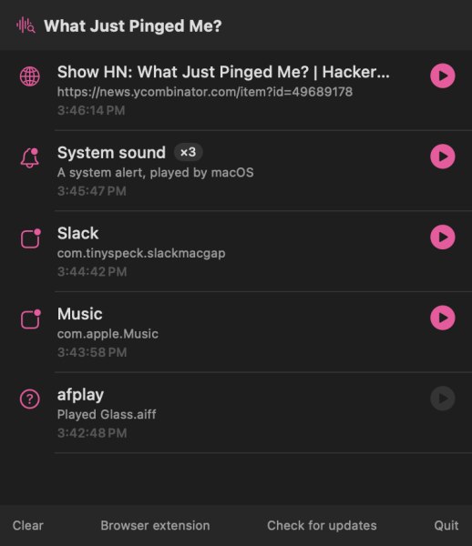 What Pinged Me macOS audio