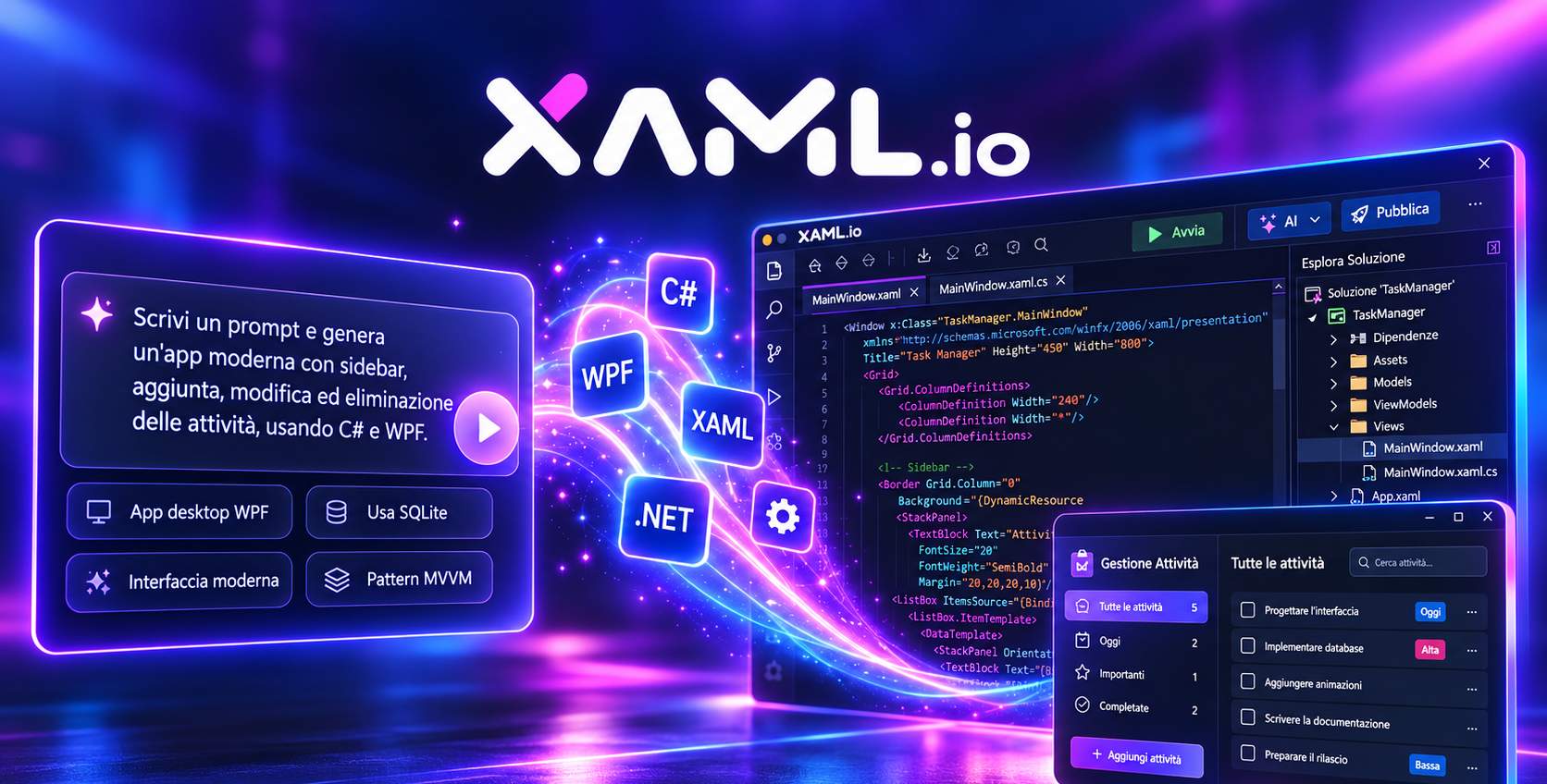 Scrivi un prompt e ottieni un’app .NET completa: XAML.io porta il vibe coding su C# e WPF