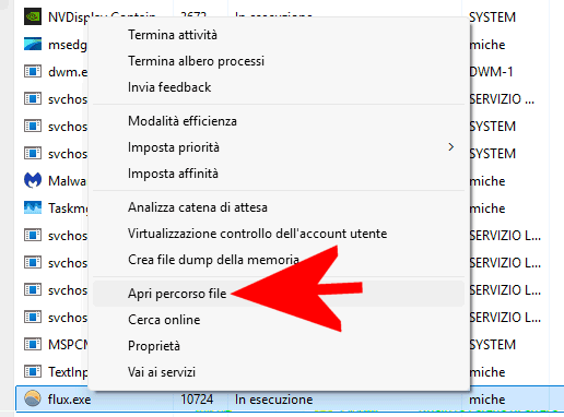 Apri percorso file Task Manager