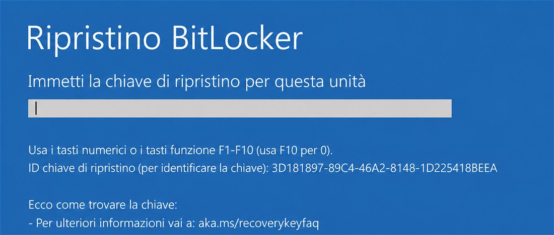 Chiave ripristino BitLocker o Recovery Key schermata blu