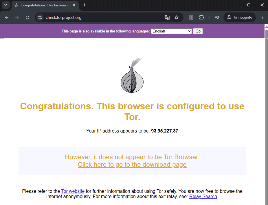 Controllo indirizzo IP exit node Tor