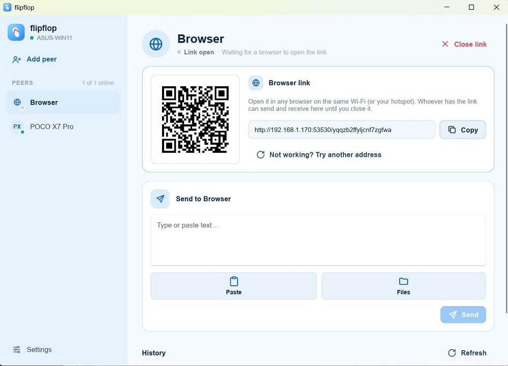 Condivisione link browser