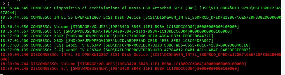 Connessione disconnessione dispositivi USB Windows 11