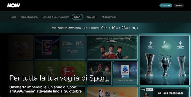 now pass sport fino al 26 ottobre offerta