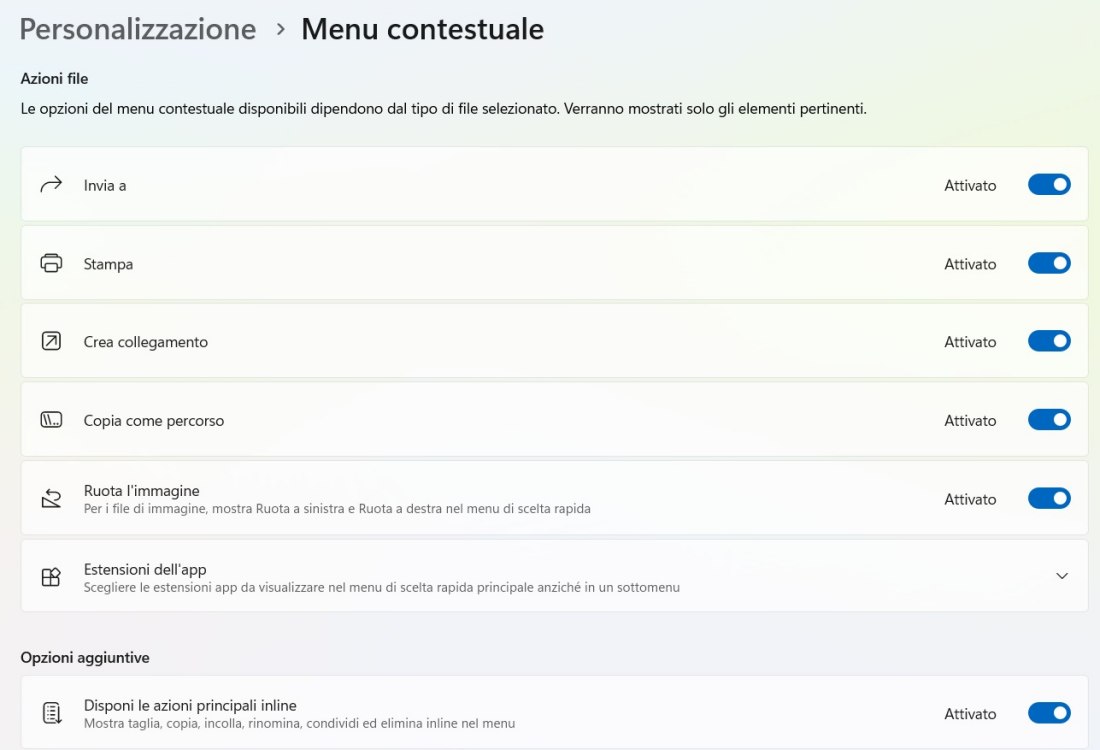 Opzioni menu contestuale Windows 11