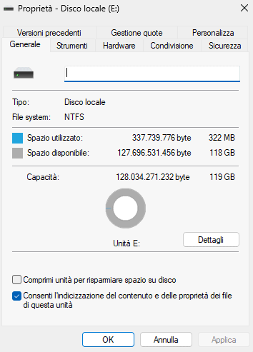 File system unità USB proprietà Windows