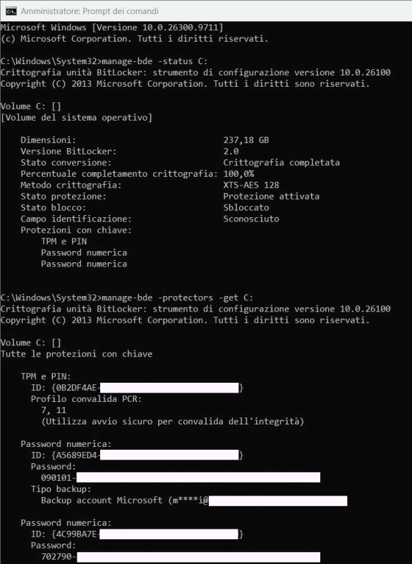 Verifica protettori TPM BitLocker Windows