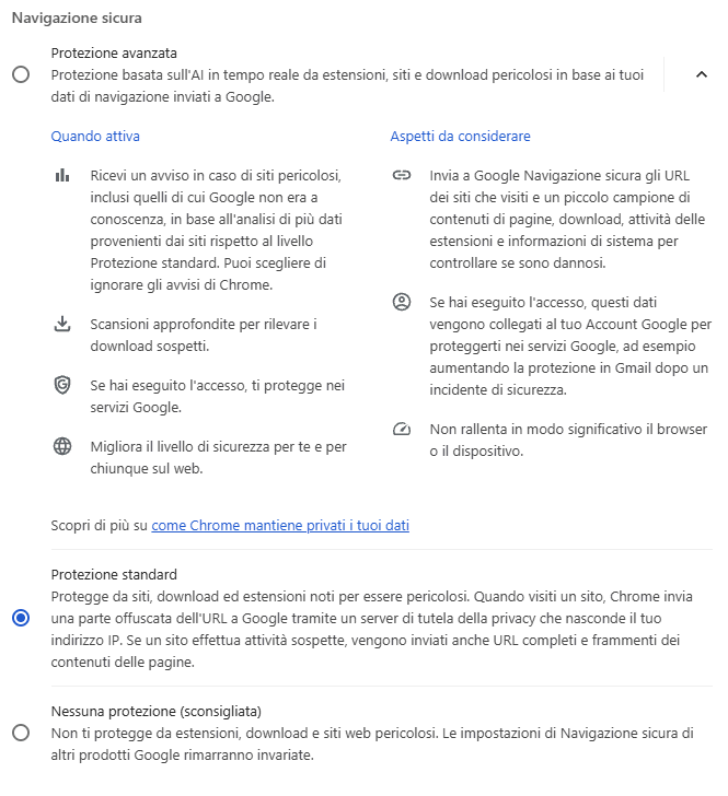 Protezione avanzata Google Chrome