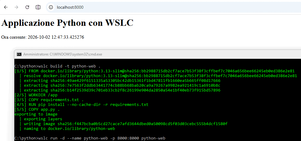 App Python in esecuzione WSLC