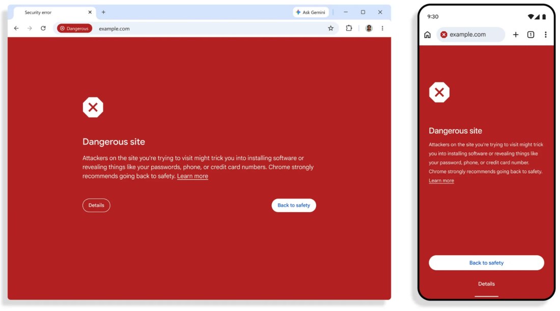Sito pericoloso avviso rosso Chrome