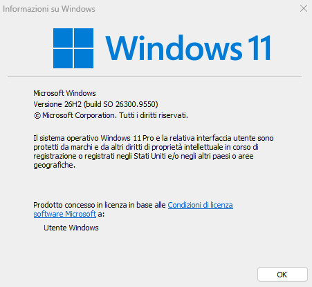 Windows 11 26H2: versione e numero di build