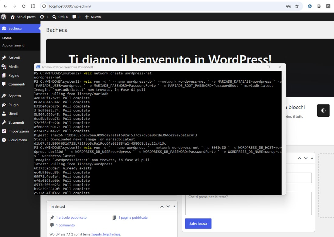 WordPress in esecuzione dentro WSLC