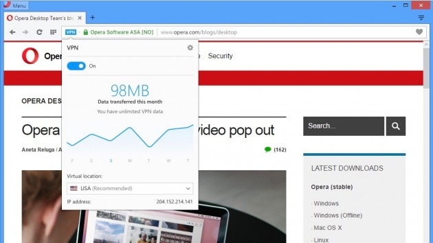 Opera integra una VPN gratuita e illimitata