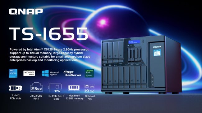 NAS QNAP TS-1655, elevata capacità di archiviazione e prestazioni. Ideale per backup aziendale e virtualizzazione