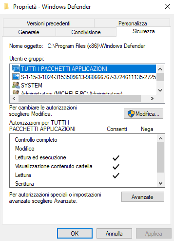 Attenzione alla rimozione dei SID dalla scheda Sicurezza di Windows