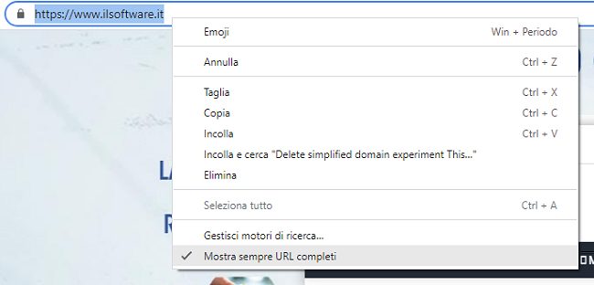 Ripristinare la visualizzazione degli URL in Google Chrome