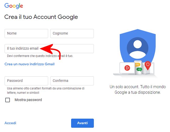 Account Google senza Gmail, ecco come attivarlo