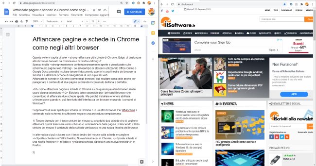 Affiancare pagine e schede in Chrome come negli altri browser