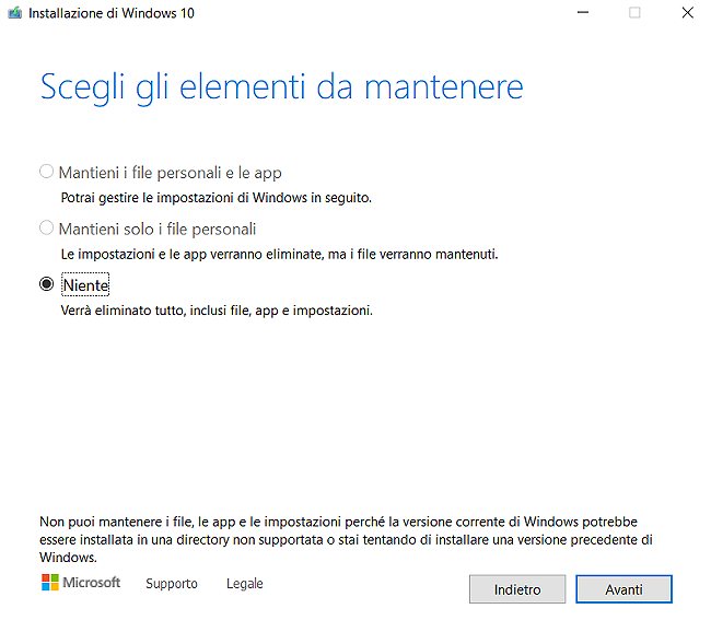 Aggiornamento in-place non funziona più con Windows 10 20H2