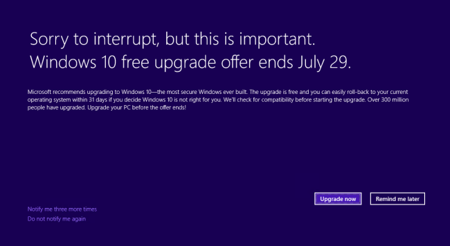 Aggiornamento a Windows 10: nuova schermata per l'update