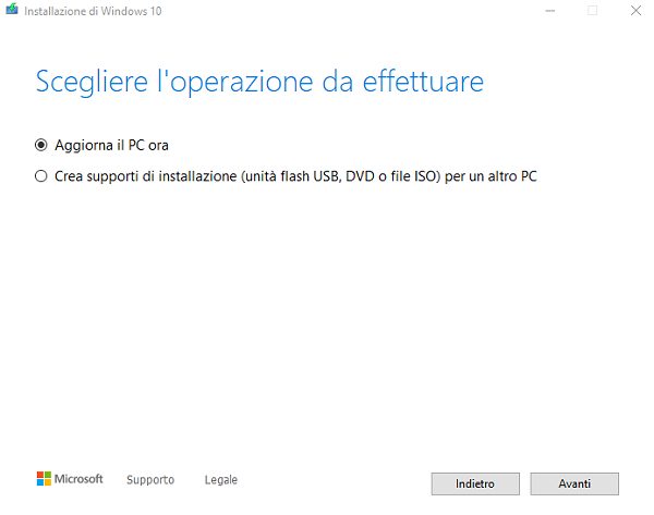 Media Creation Tool e aggiornamento di Windows 10 in-place