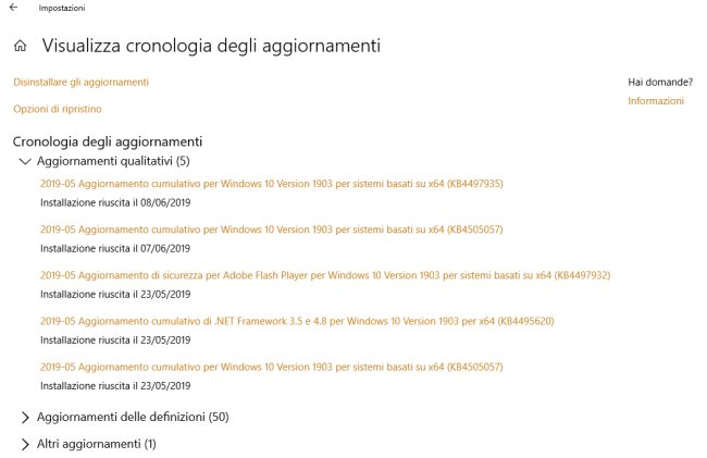 Aggiornamento Windows 10, come verificare le patch già installate
