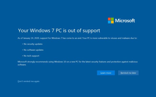 Windows 7: avviso a tutto schermo per invitare ad aggiornare a Windows 10