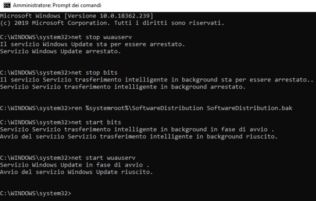 Aggiornamento di Windows non si installa e compare l'errore 0x80070020