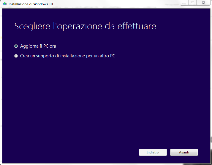 Aggiornare a Windows 10 senza attendere il messaggio nella traybar