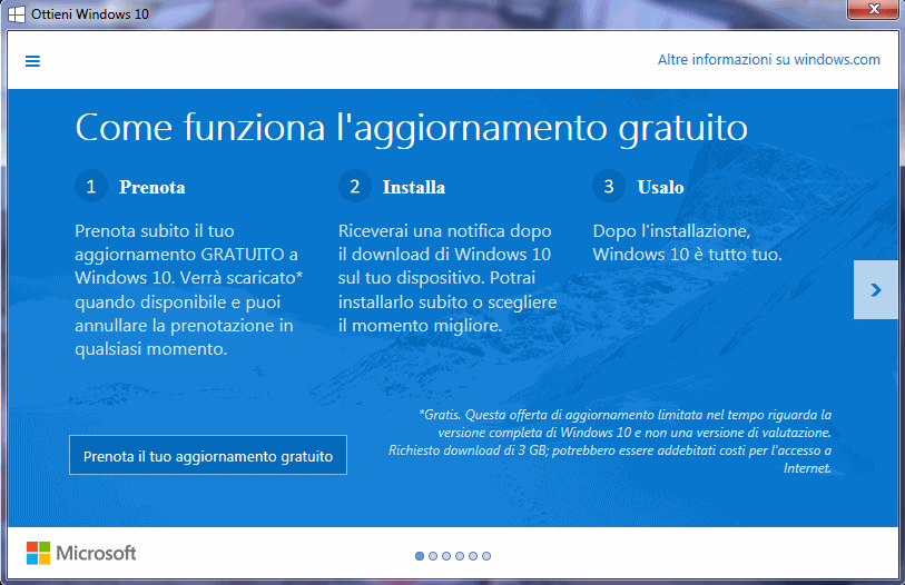 Aggiornare Windows 7 e Windows 8.1 a Windows 10 o bloccare la notifica