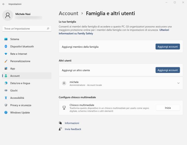 Installare Windows 11 con un account locale