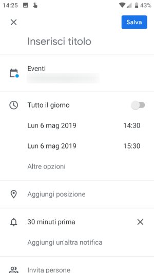 Aggiungi promemoria su dispositivi mobili Android e desktop