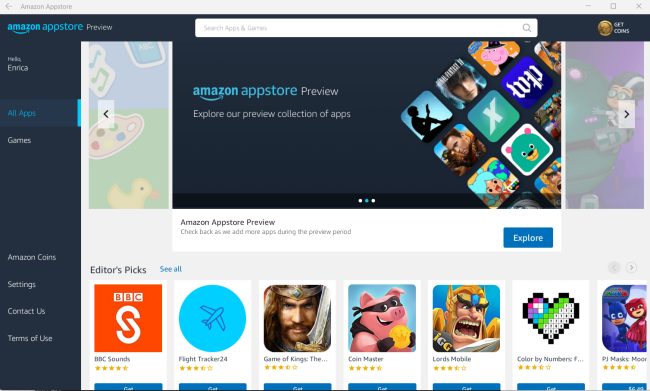 Installare ed eseguire app Android in Windows 11 con WSA e Amazon AppStore