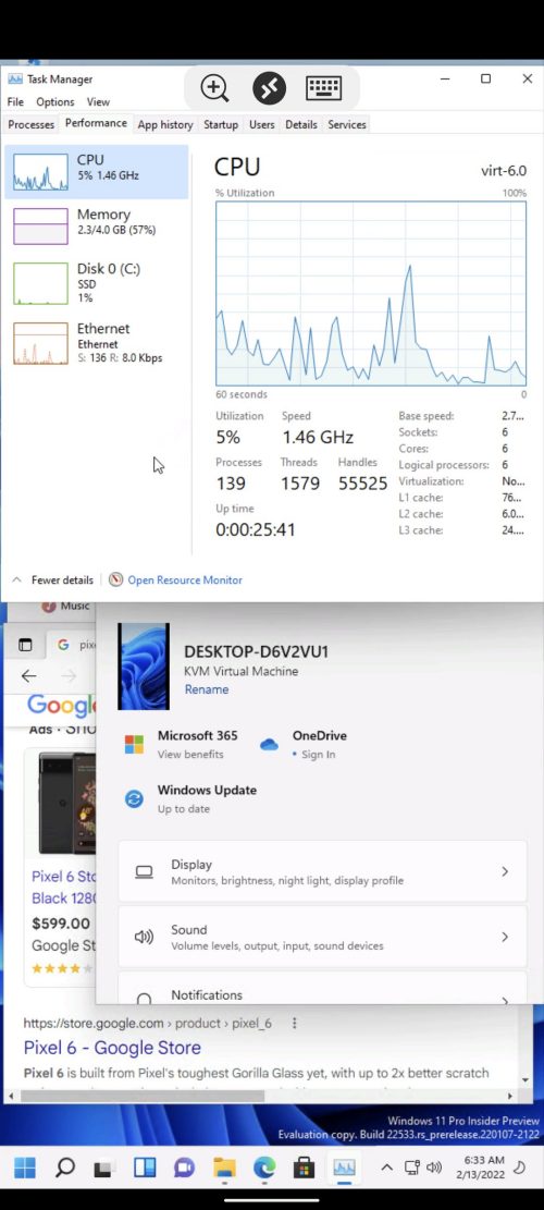 Windows 11 eseguito in una macchina virtuale con Android 13
