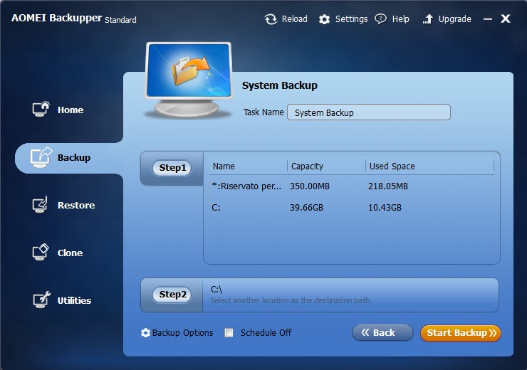 Backup del sistema con AOMEI Backupper Standard 2.0