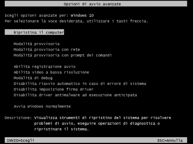 Menu impostazioni di avvio Windows 10: cos'è e a cosa serve