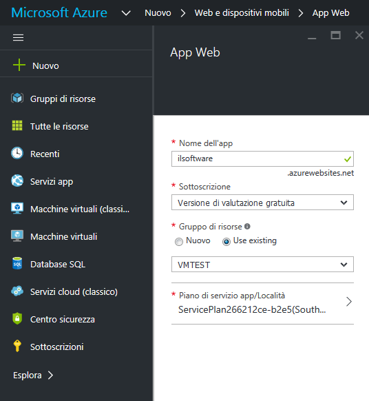 Come eseguire un'applicazione web ASP.NET, PHP, Java o Python su Azure