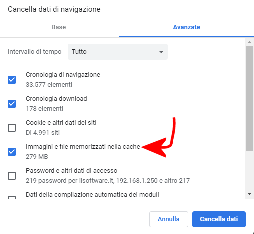 Cache Chrome: come azzerarla per un singolo sito web