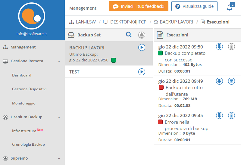 Backup con monitoraggio centralizzato da interfaccia Web: Uranium Backup