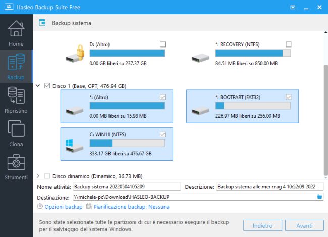 Clonare dischi, copiare hard disk e SSD in Windows con Hasleo Backup Suite Free
