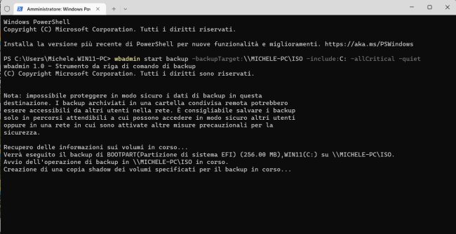 Backup Windows 11 con lo strumento di sistema wbAdmin