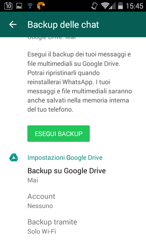 Backup WhatsApp: messaggi, chat, foto e video