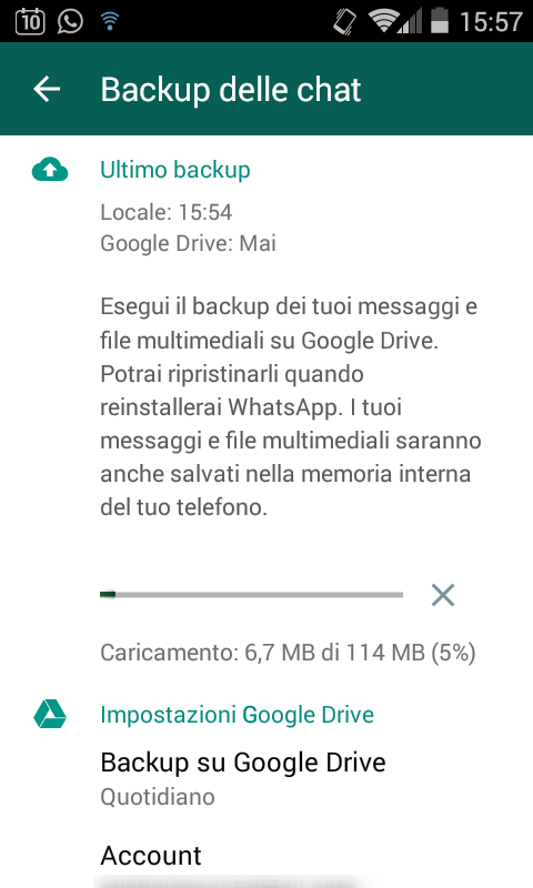 Backup WhatsApp: messaggi, chat, foto e video