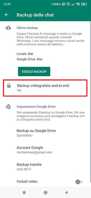 Proteggere backup WhatsApp su Google Drive con la crittografia end-to-end