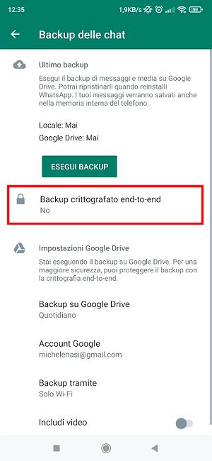 Proteggere backup WhatsApp su Google Drive con la crittografia end-to-end