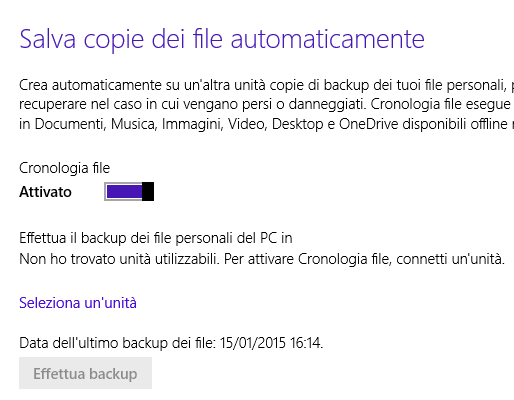 Backup Windows 8.1: come funziona e come si usa